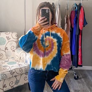 Daydreamer Hooded Sweatshirt Cotton Tie Dye Blue Size Small